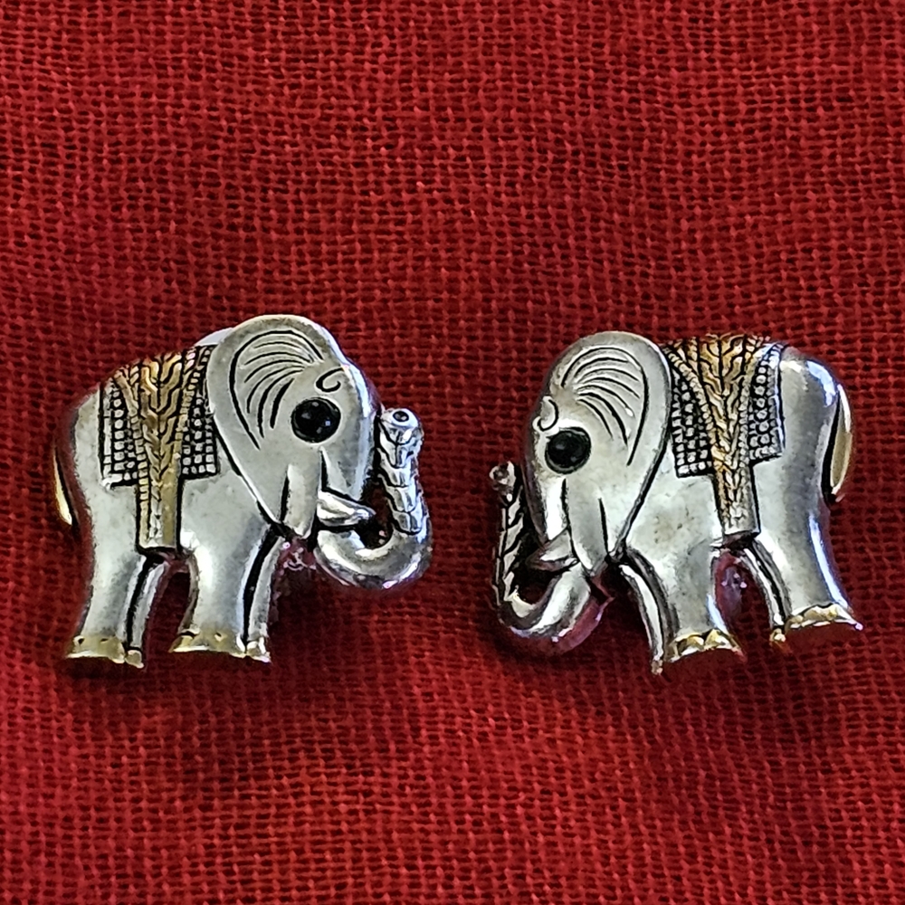 Silver and Gold-tone Clip-on Elephant Earrings - Picture 2 of 6